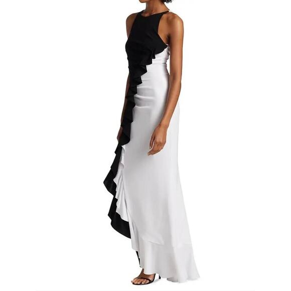 Talbot Runhof Two Tone Ruffle Column Maxi Gown Black White Size 6 NWT - Picture 8 of 14